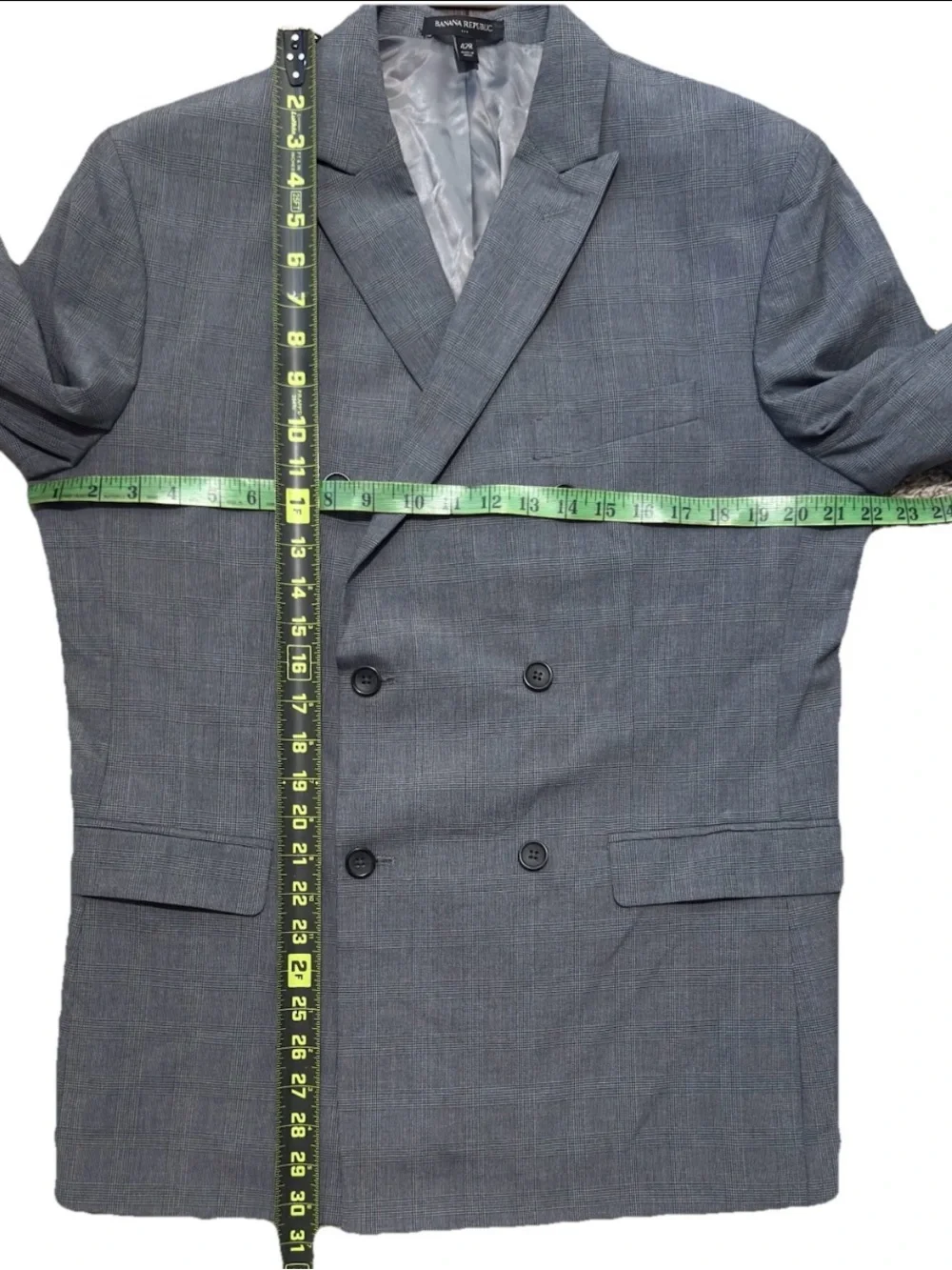 Banana Republic Men's 42R Gray Glen Plaid Double Breasted Slim Top Suit Jacket